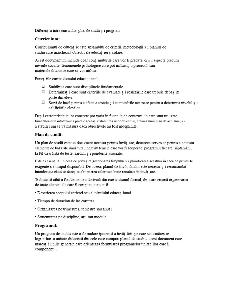 Diferența Dintre Planul Curricular Etc. | PDF