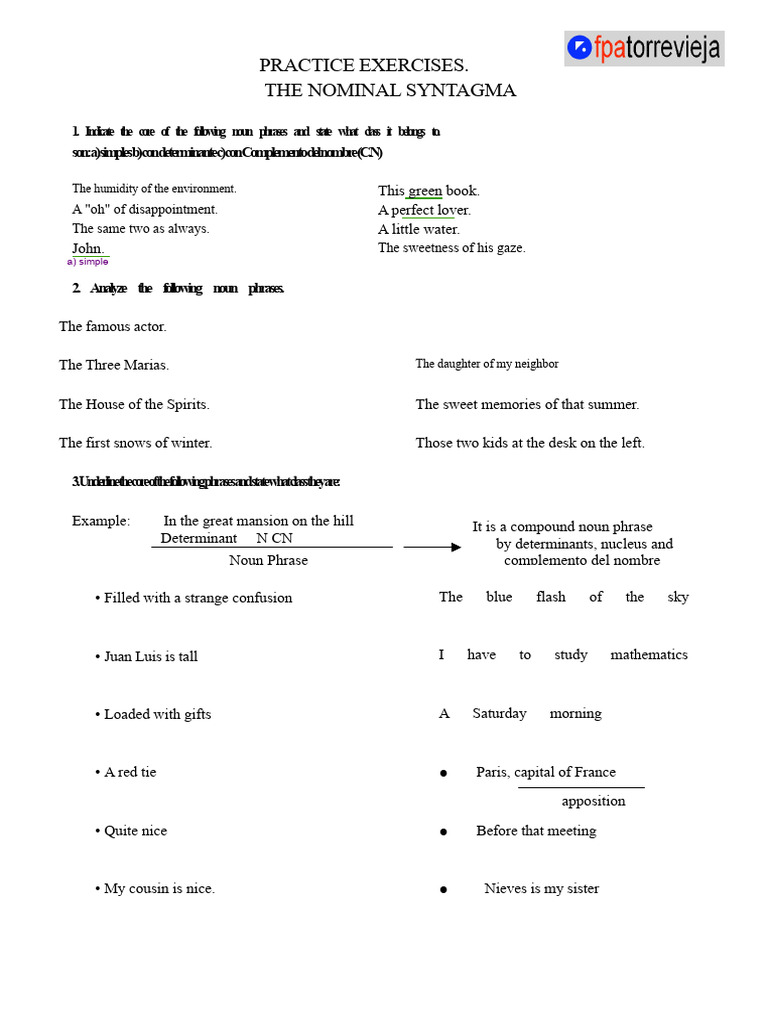 Exercises Structure of The Noun Phrase | PDF | Phrase | Adjective