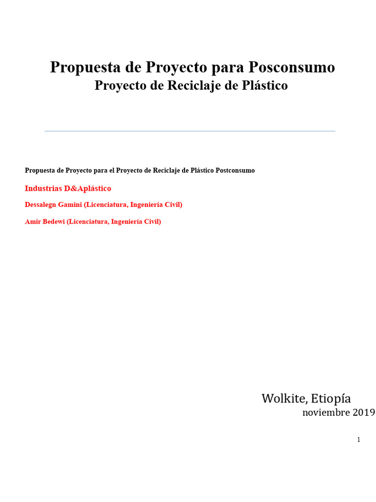 ProyectoProsal-Reciclaje de Residuos Plásticos Amir | PDF | El plastico ...