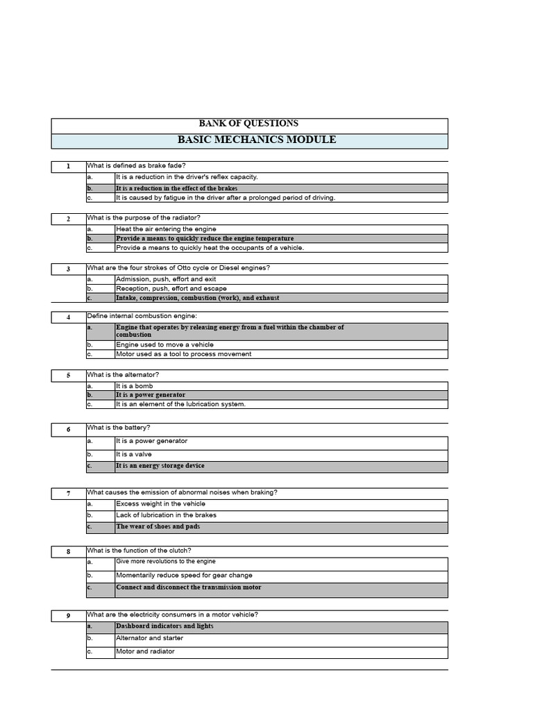 Essential Vehicle Mechanics Q&A Guide | PDF | Internal Combustion ...