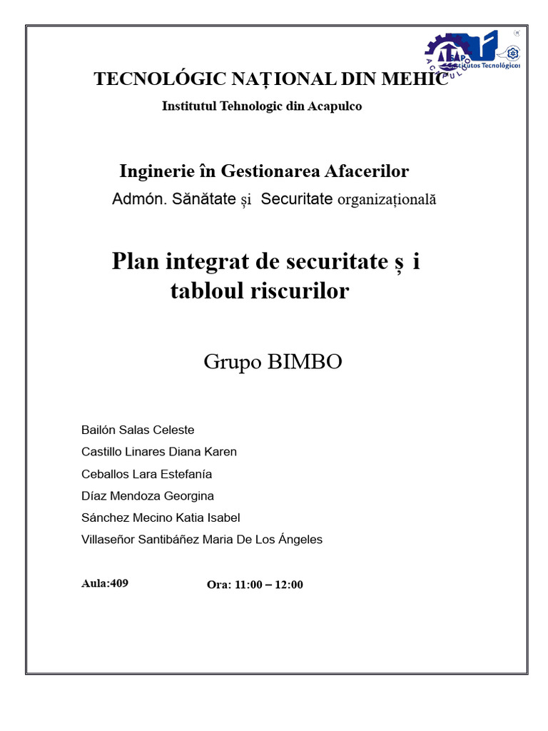 Plan Integrat de Securitate Și Tabel de Riscuri | PDF