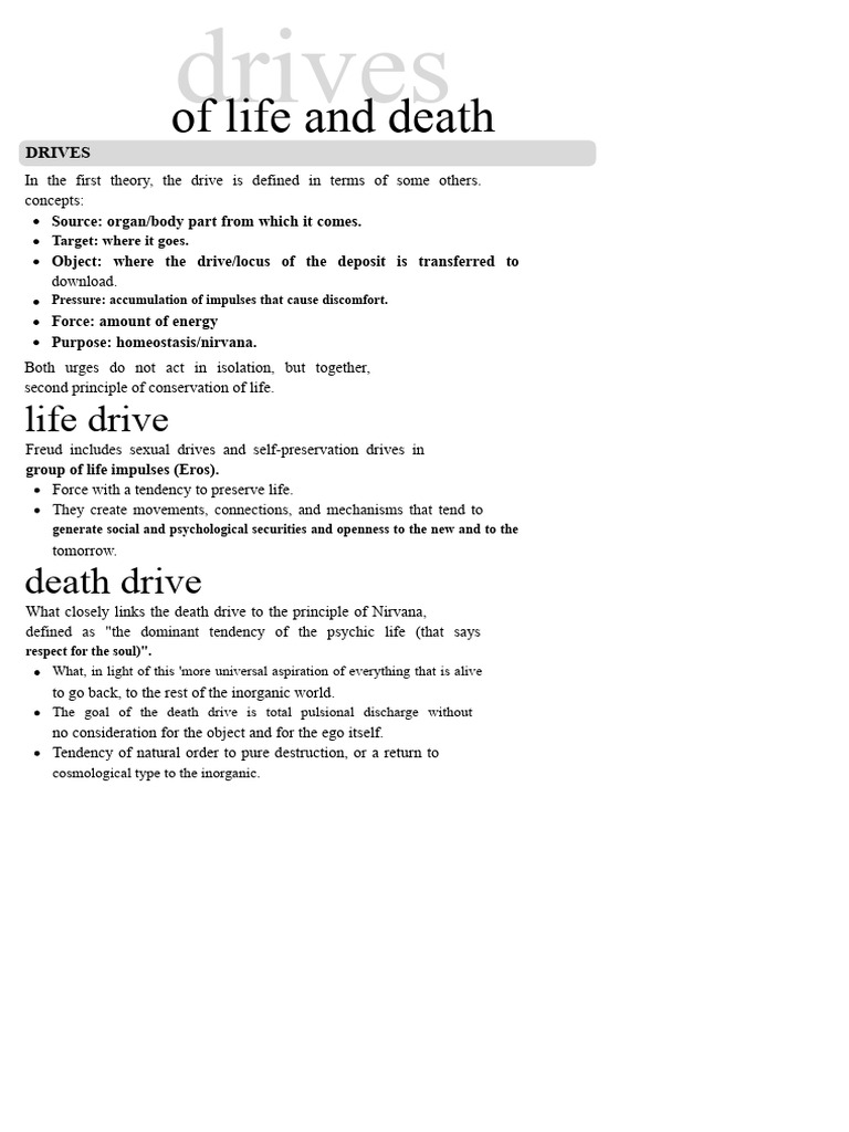 Life and Death Drives in Freud's Theory | PDF