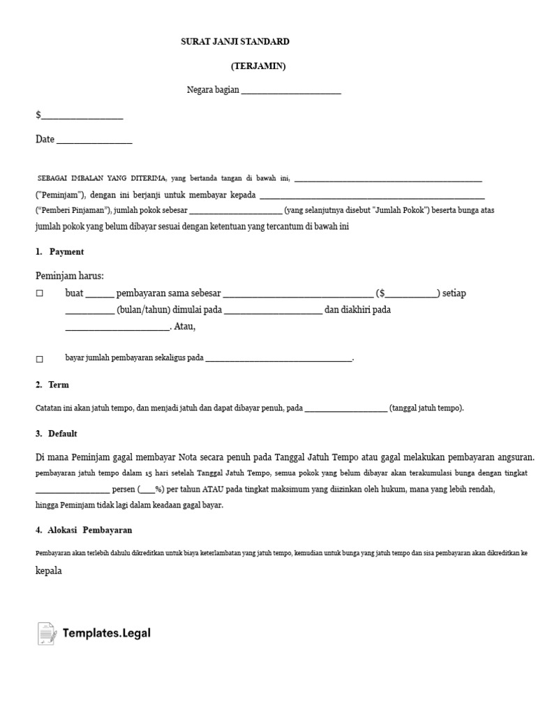 Template Nota Jaminan Standar Aman - Hukum | PDF