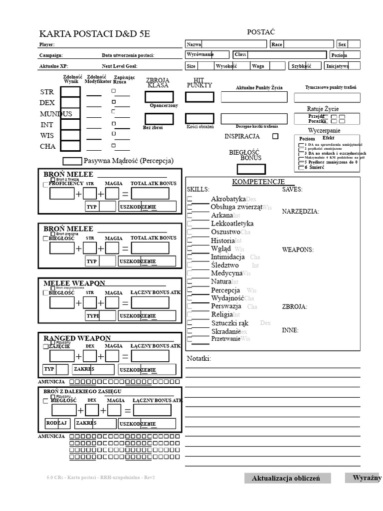 Karta Postaci 5e | PDF