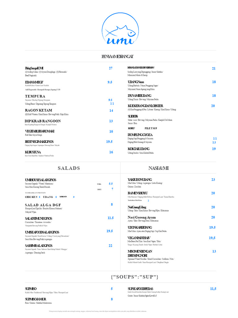 Menu Makanan dan Minuman UMI | PDF