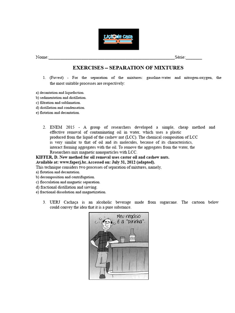 Curated visual reference: Visual Reference: Exercises Separation Of Mixtures Pdf Distillation