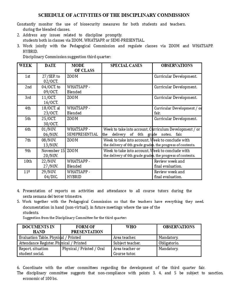 Schedule of Activities of The Disciplinary Commission | PDF