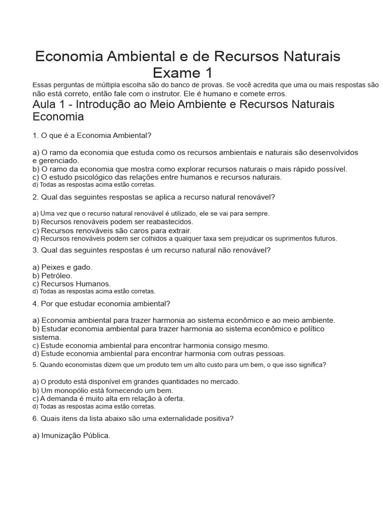 Questões de Economia Ambiental e Recursos | PDF | Gás de efeito estufa ...