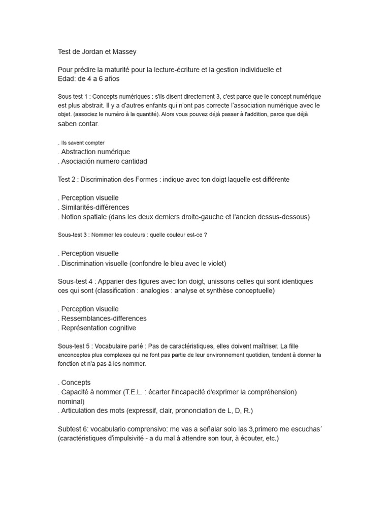 Test de Jordan Et Massey | PDF | la perception | Cognition