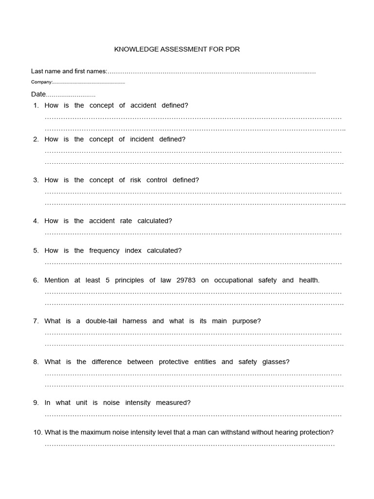 Knowledge Assessment For SSMA Supervisor | PDF | Safety | Working ...