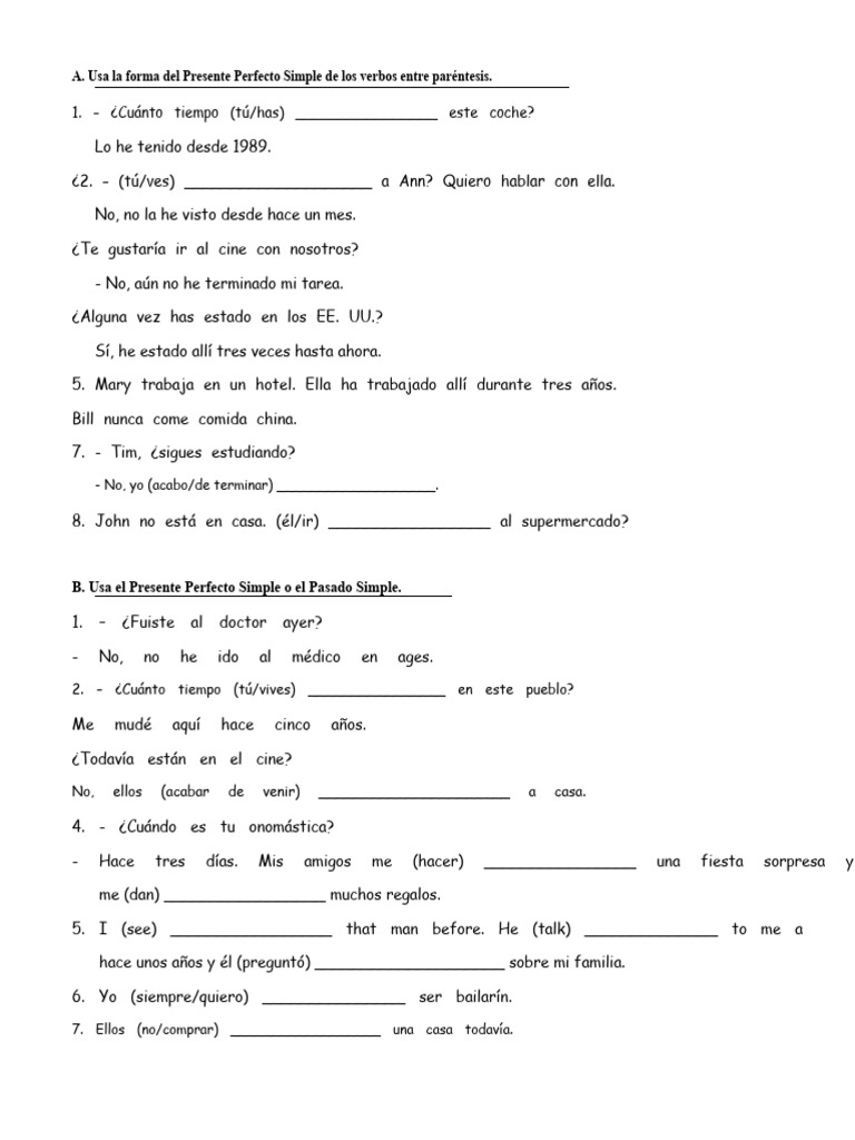 Presente Perfecto Vs Pasado Simple | PDF | Verbo