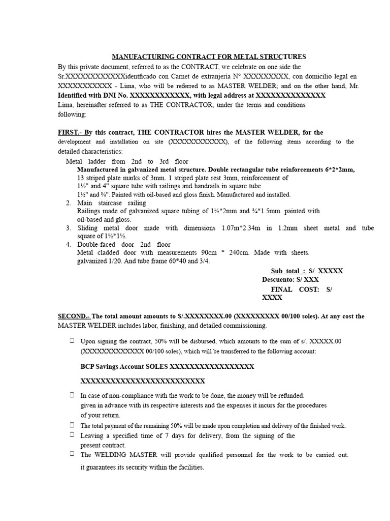 Contract For The Manufacture of Metal Structures | PDF | Private Law ...