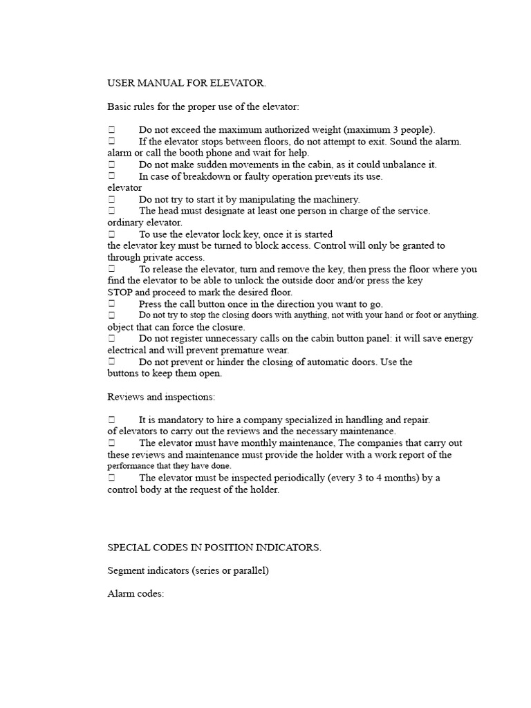 Elevator User Manual and Safety Guide | PDF | Elevator