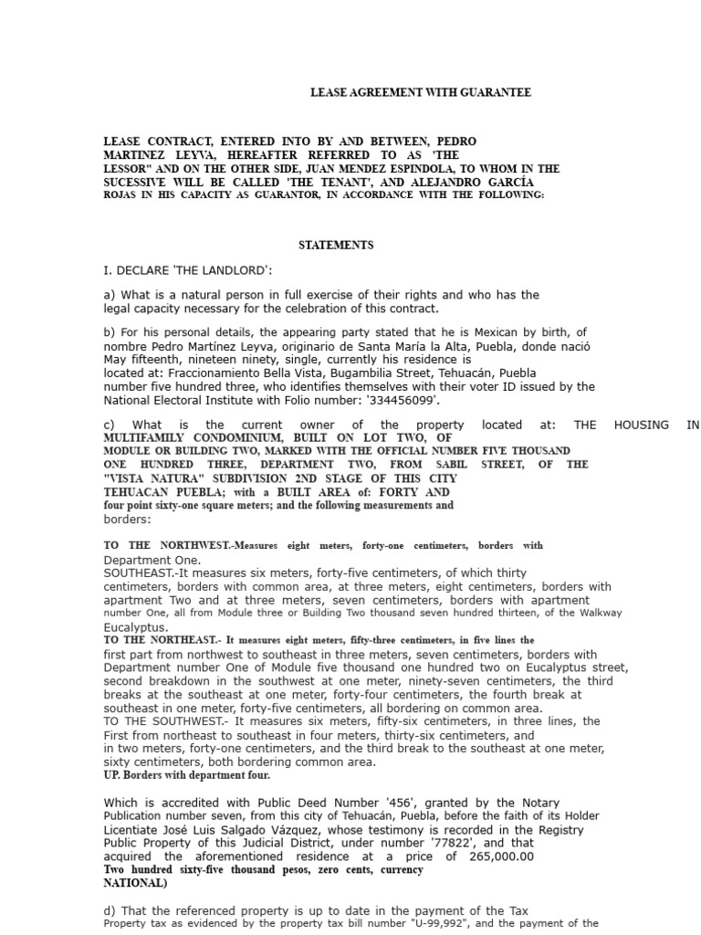 Lease Agreement With Guarantee | PDF | Lease | Landlord