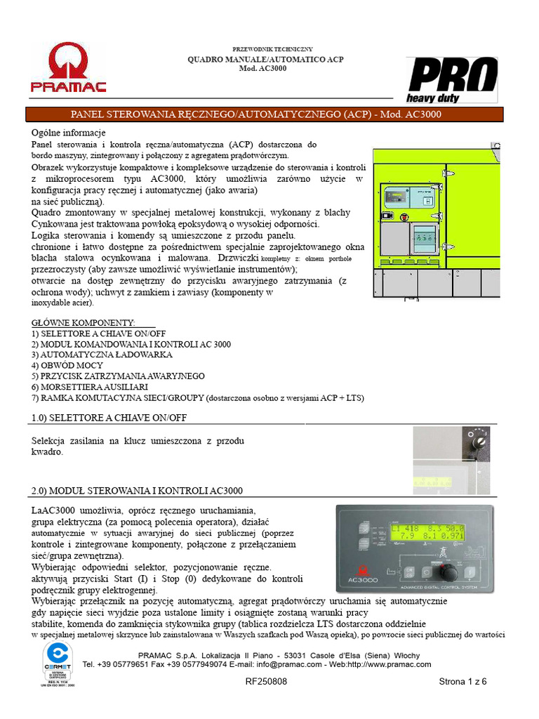 Opis Panelu Sterowania ACP | PDF