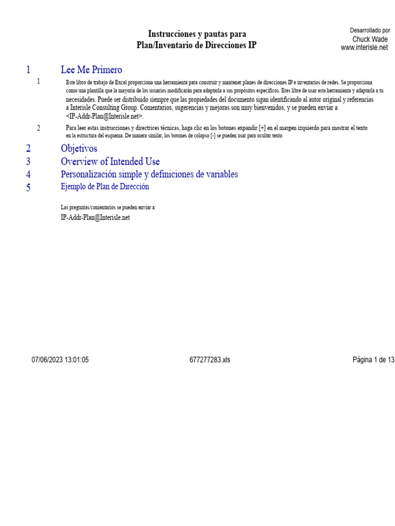 Plantilla para Plan de Direcciones IP | PDF | Dirección IP | Red de ...