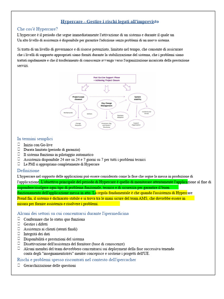 Approccio Hypercare v1 | PDF
