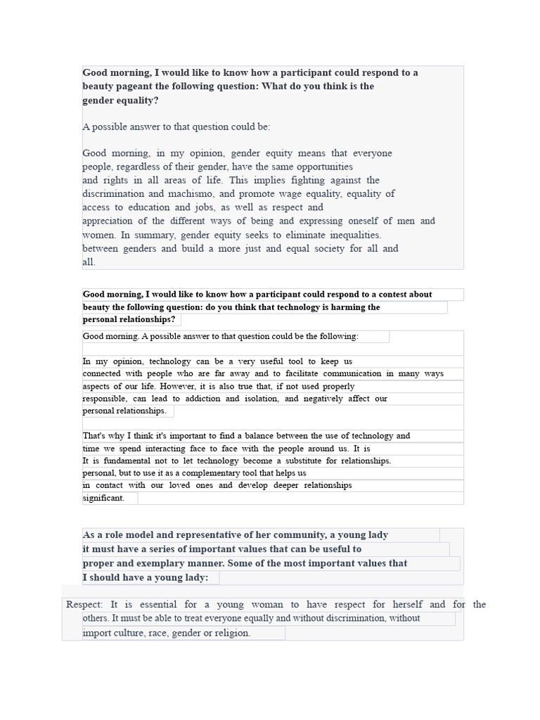 Frequently Asked Questions in A Beauty Pageant | PDF | Well Being ...