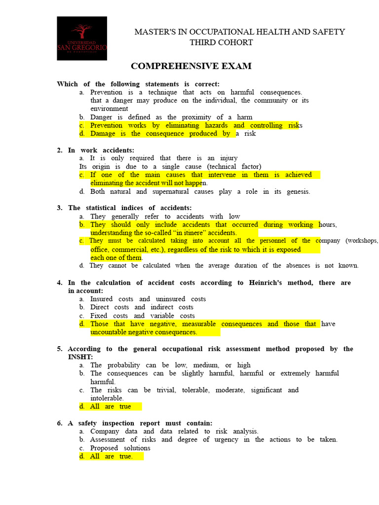 Occupational Health & Safety Exam Guide | PDF | Risk | Occupational ...