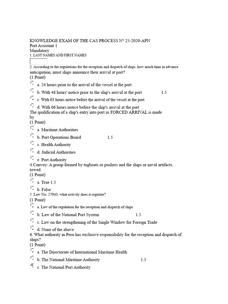 Knowledge Exam of The Cas Process N | PDF | Port