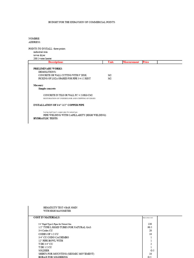 Image showcasing Budget For Commercial Natural Gas Installation | PDF | Pipe (Fluid ...