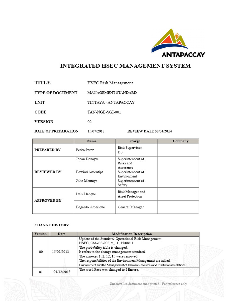 HSEC Risk Management | PDF | Risk | Risk Management