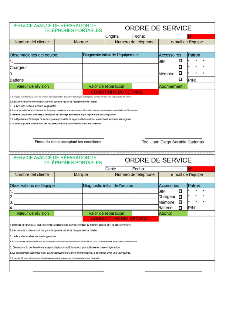 Ordre de Service pour Réparation de Téléphones | PDF | Informatique