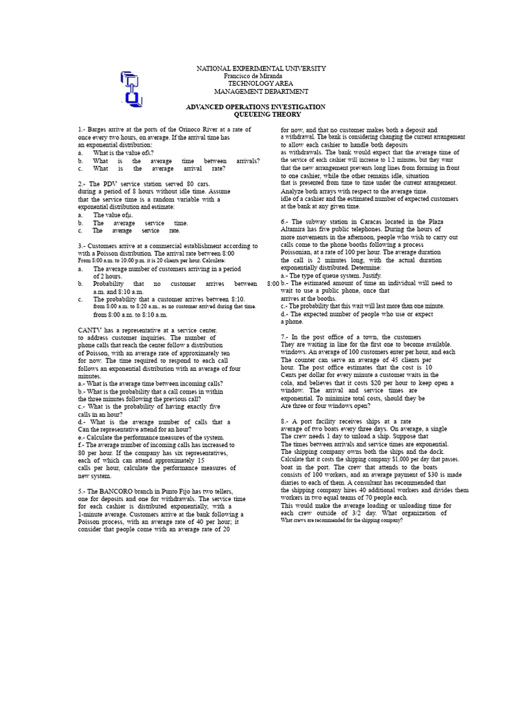 Topic I - Queue Theory Exercises | PDF | Probability Theory ...