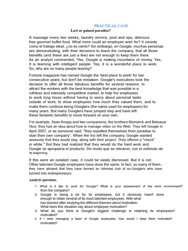 Practical Case Google | PDF | Motivation | Motivational