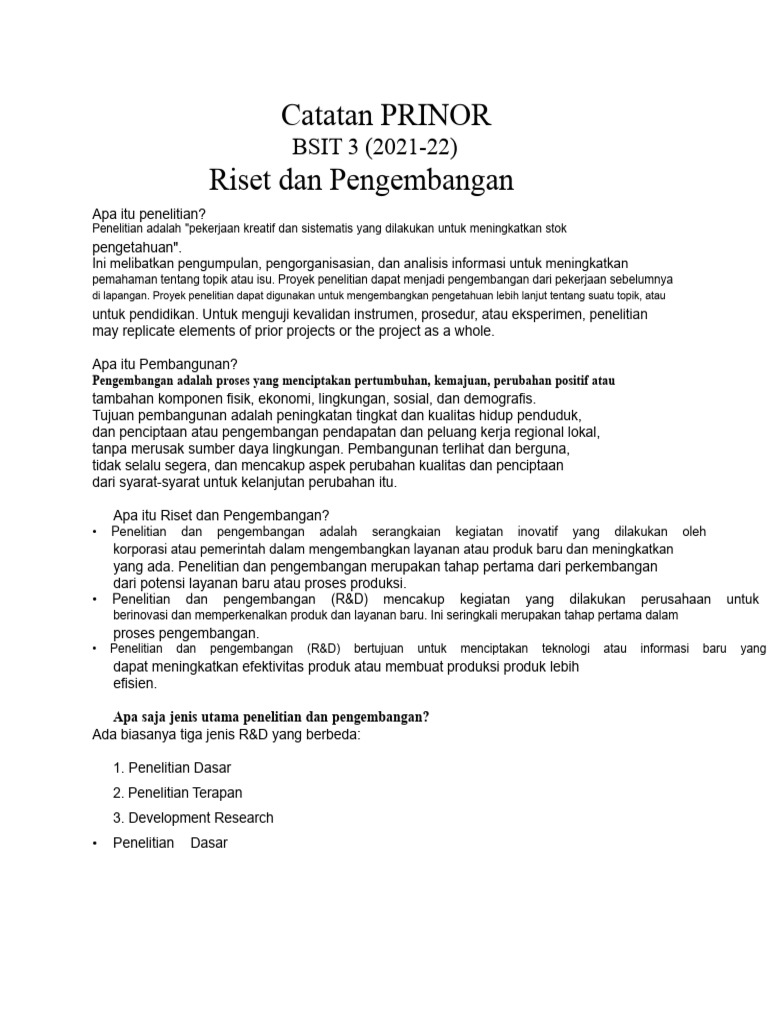 Riset dan Pengembangan: Definisi dan Jenis | PDF