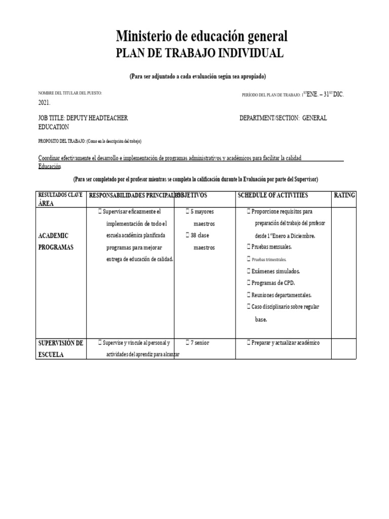 Plan de Trabajo para Subdirector Escolar | PDF | Aprendizaje