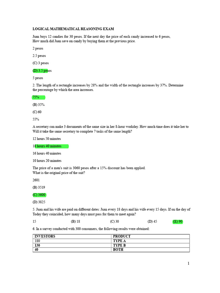 Logical Mathematical Reasoning Exam | PDF | Average | Reason