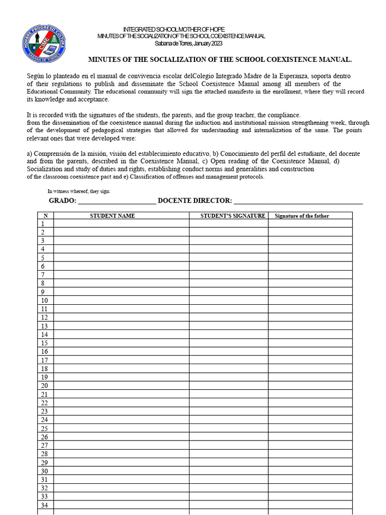 School Coexistence Manual Socialization Minutes | PDF