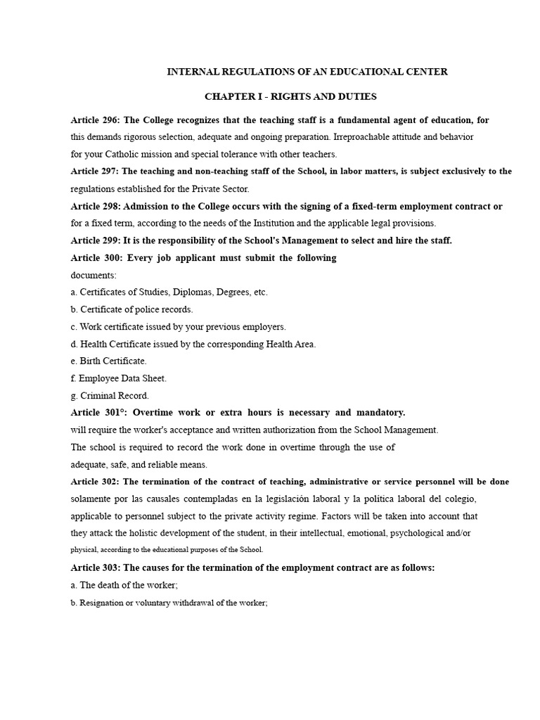 Educational Center Staff Regulations | PDF | Teachers | Employment