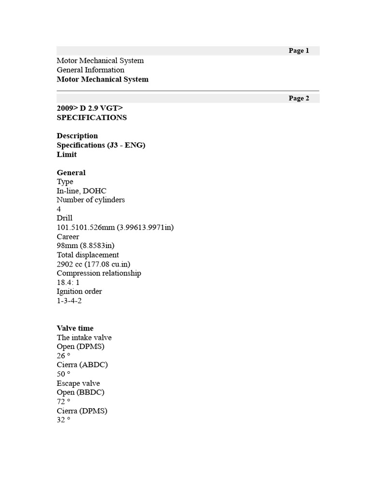 Motor Mechanical System Specifications | PDF | Belt (Mechanical) | Piston