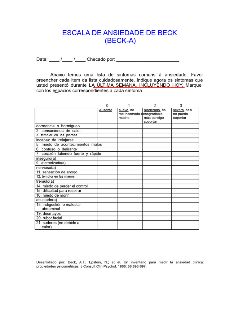 Escala de Ansiedad de Beck: Evaluación Clínica | PDF