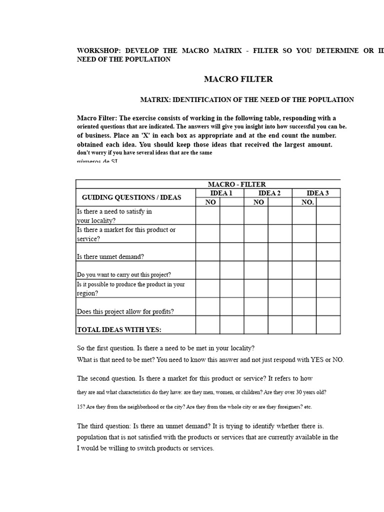 Macro Matrix Workshop for Business Ideas | PDF | Matrix (Mathematics)