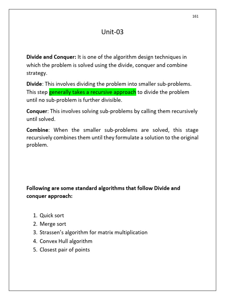 Divide and Conquer Algorithm Techniques | PDF | Mathematical ...