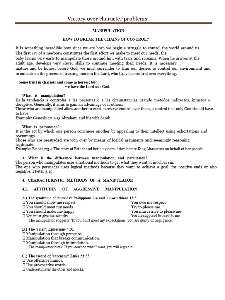 Victory Over Manipulative Character Issues 2018 | PDF