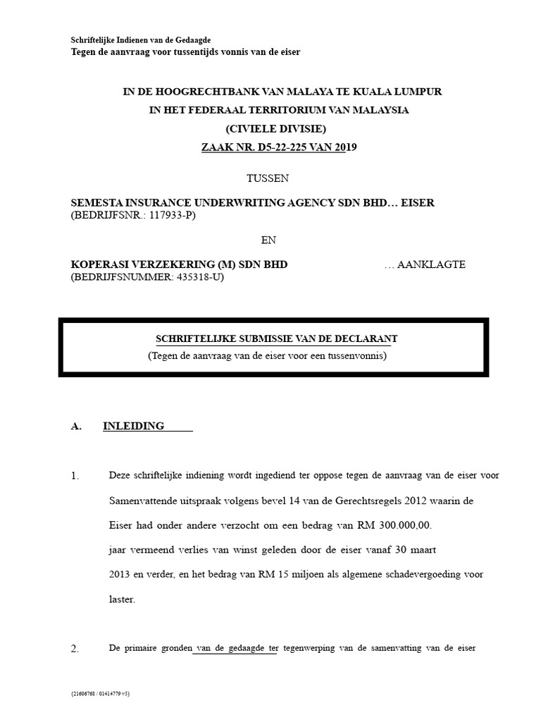 Schriftelijke Indiening Van de Gedaagde | PDF