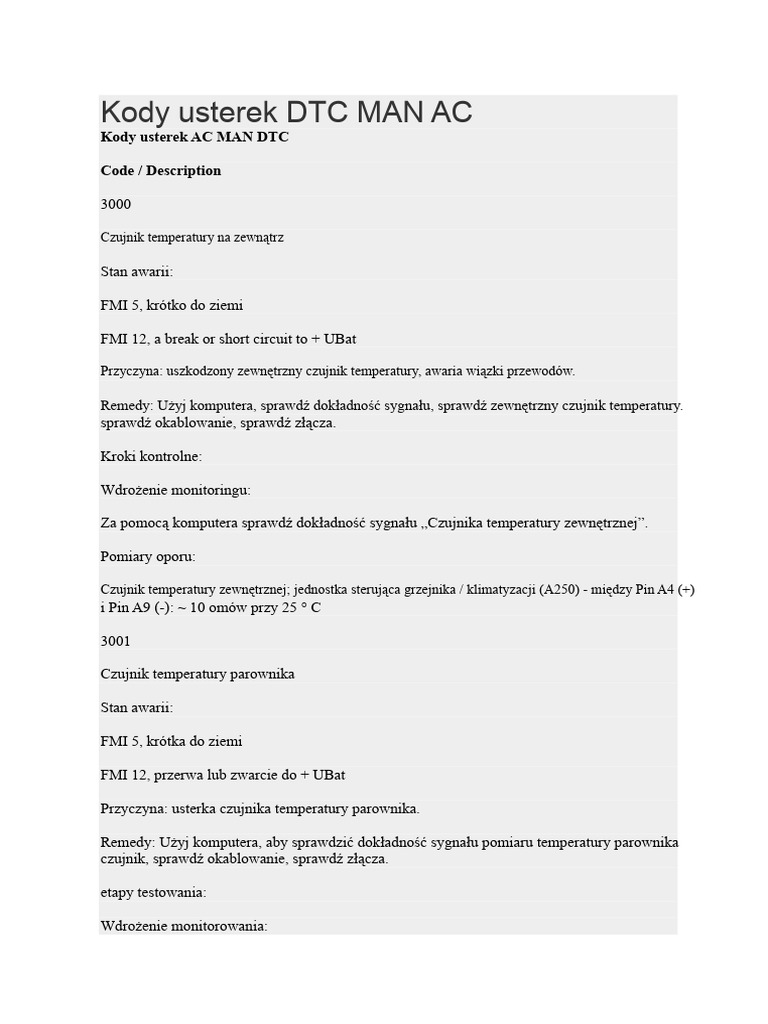 Kody Usterek DTC MAN AC | PDF