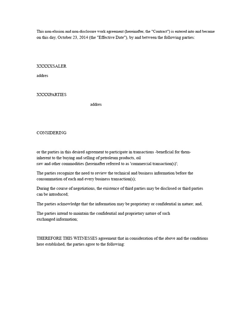 This Work Agreement of Non-Elusion and Non-Disclosure | PDF ...