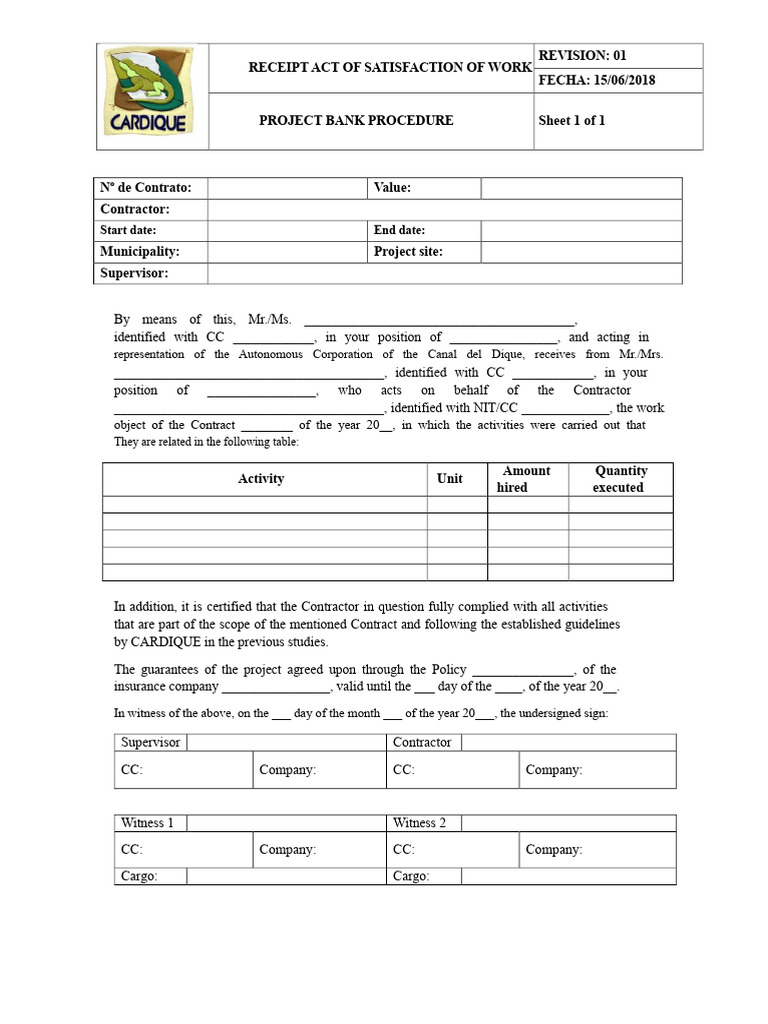 Annex 6. Format-03 Satisfaction Receipt of Work Act | PDF