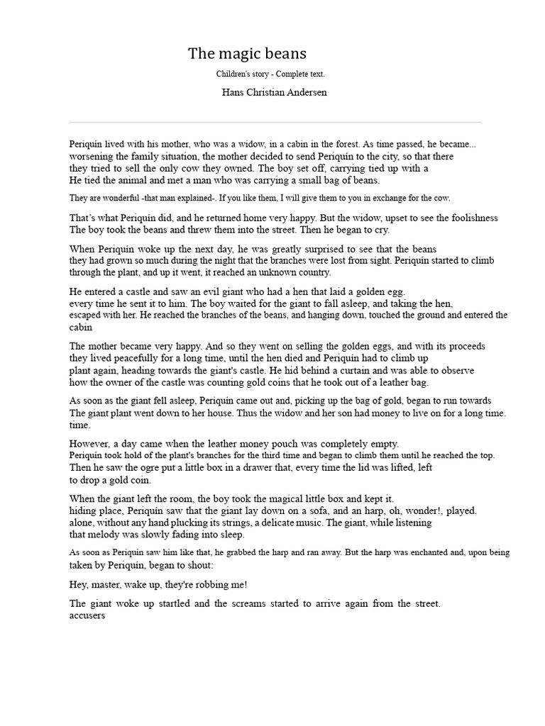 The Magic Beans | PDF | Jack And The Beanstalk | Fantasy Creatures