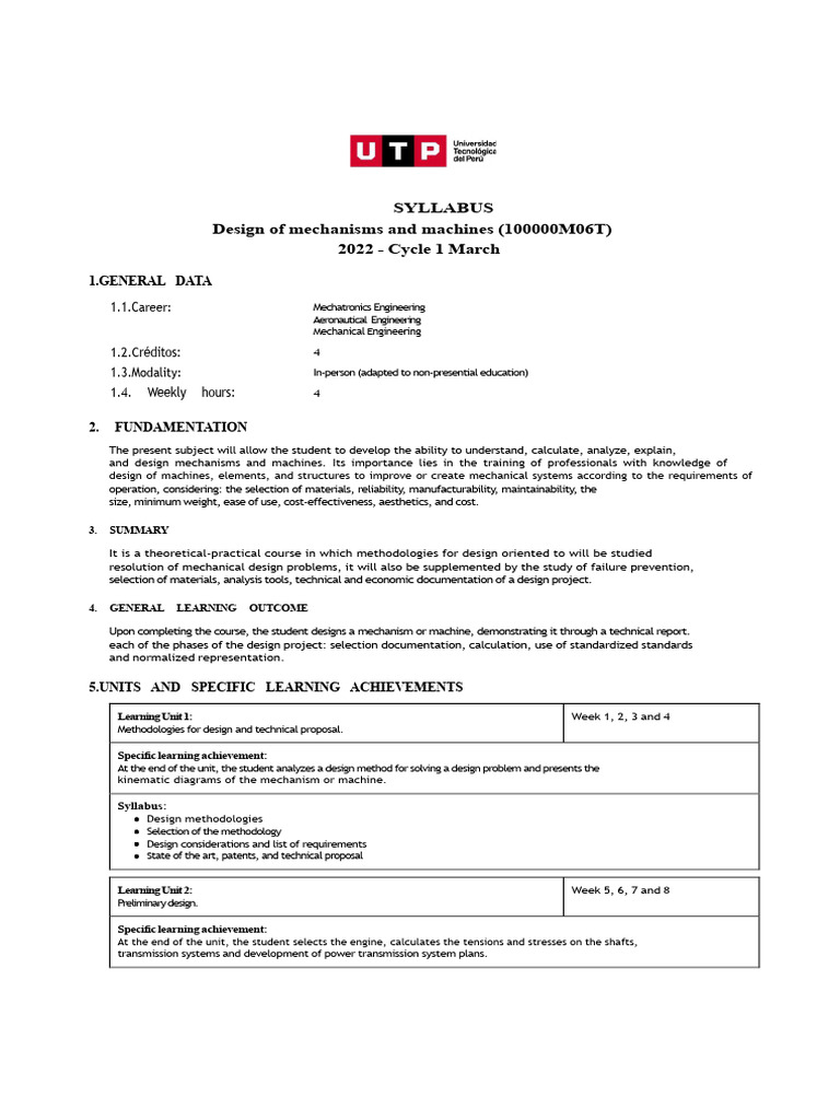 Mechanisms and Machines Design Syllabus | PDF | Bearing (Mechanical ...