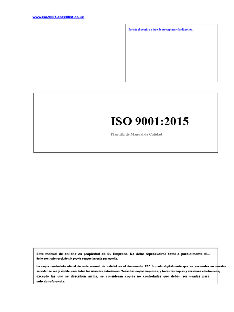 Plantilla de Manual de Calidad ISO 9001 | PDF | Sistema de manejo de ...