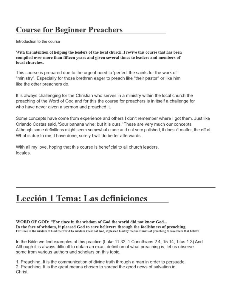 Beginner Preaching Course Overview | PDF | Sermon | Jesus