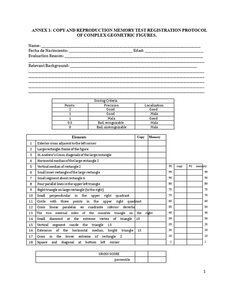 Complex Figure Test Protocol of Rey | PDF | Rectangle | Triangle