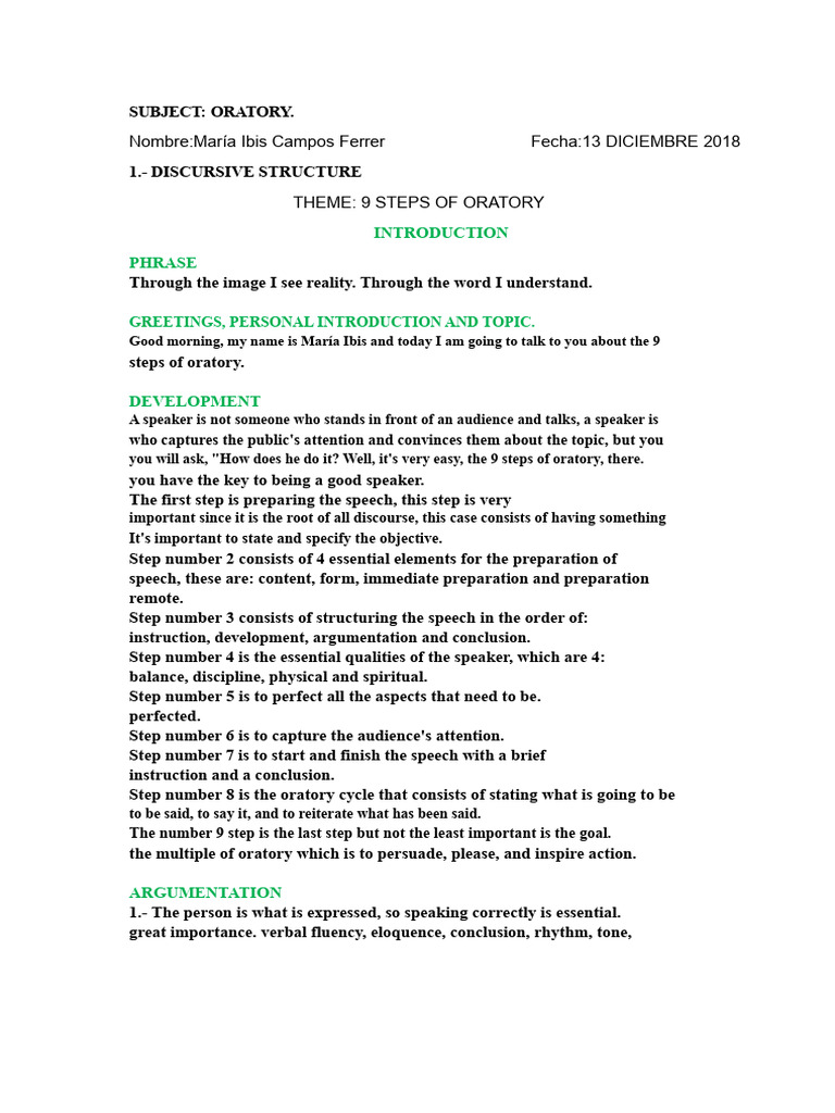 9 Steps of Oratory | PDF | Rhetoric | Public Speaking
