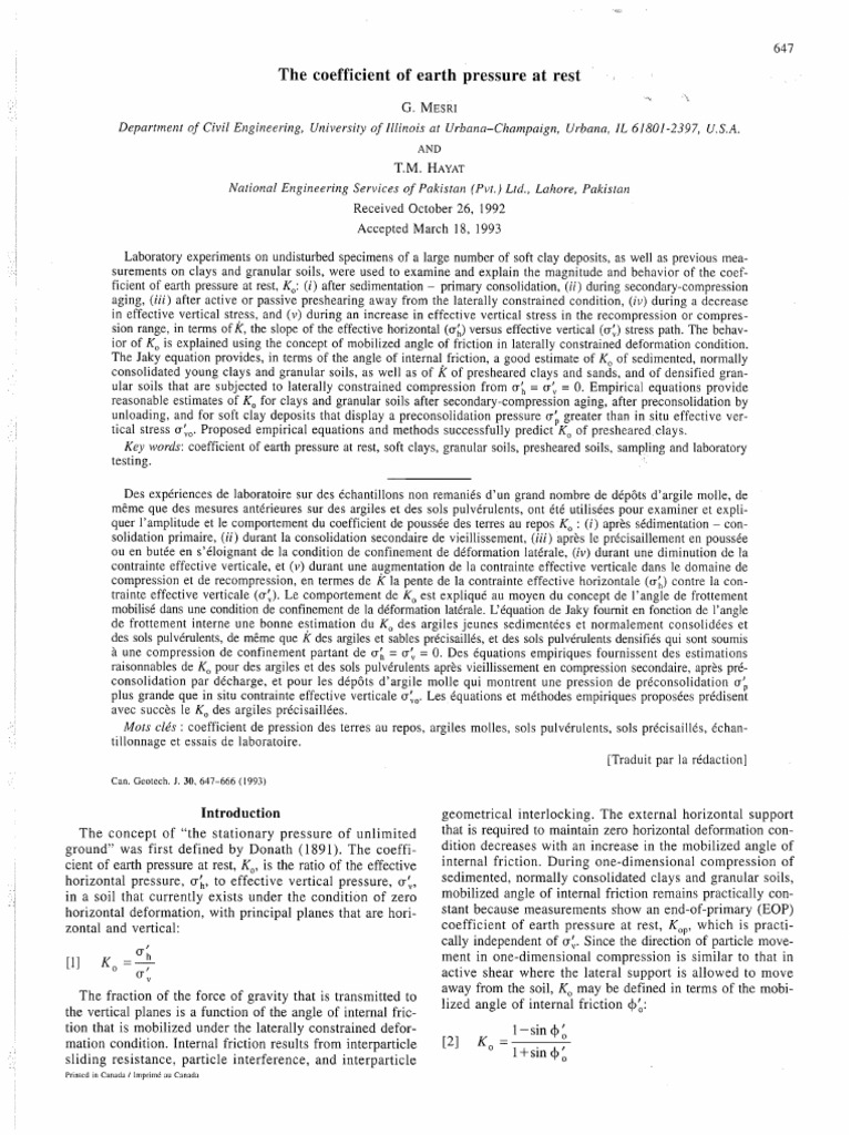 Coefficient of Earth Pressure at Rest Analysis | PDF | Friction ...